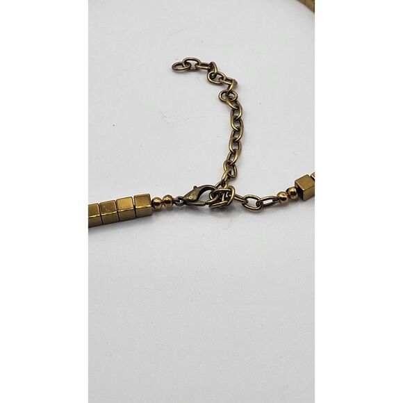 Artisan Healing Gemstone Gold Square Beads Marble Flourite 24in - Picture 3 of 5